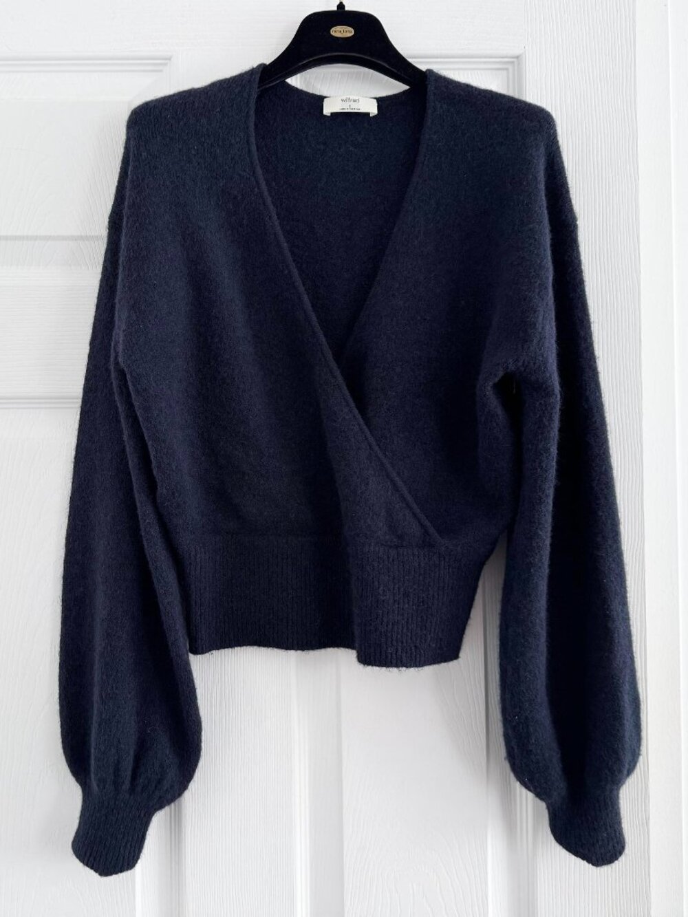 Wilfred (Aritzia) "Dear Wrap Sweater" in Navy, size Small